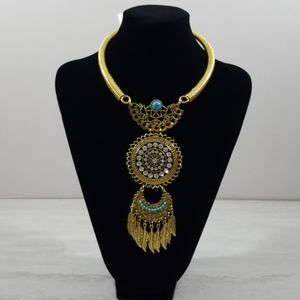 Vintage Gold/Turquoise Bohemian Tribal Necklace
